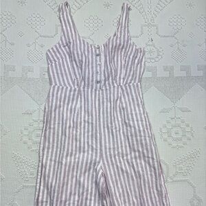 White and red stripped linen wide leg jumpsuit with tags Sz large